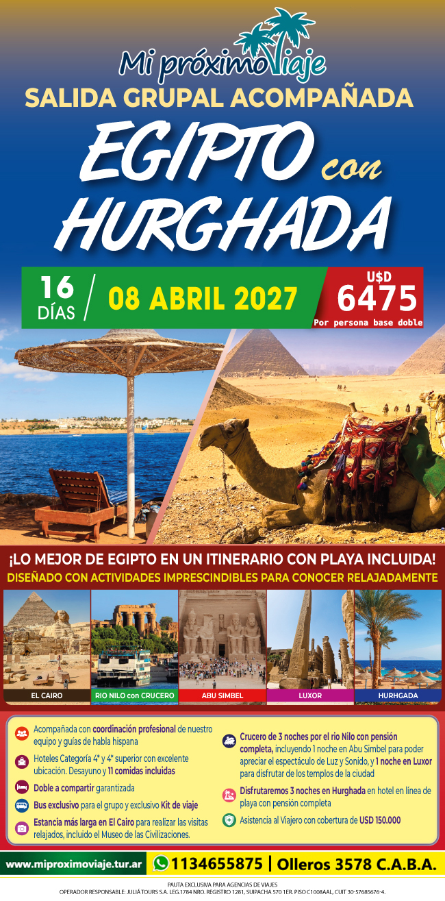 EGIPTO CON HURGHADA - SALIDA GRUPAL ACOMPAÑADA DOBLE A COMPARTIR GARANTIZAZDA | 8 DE ABRIL 2027